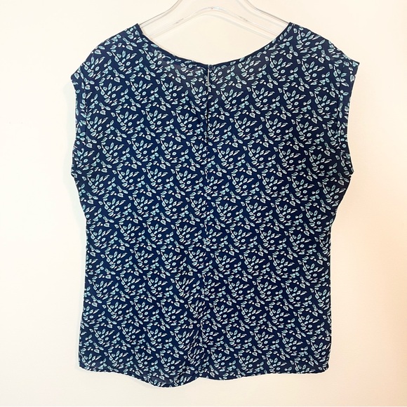 Octavia Blue Floral Print Cap Sleeve Split Back Top Size L - Picture 10 of 14